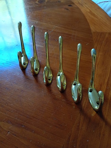 Vintage brass coat hooks - brass,