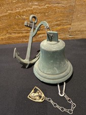 Antique Metal Brass Battleship Ship Bell with Anchor Mount Bracket Nautical Boat
