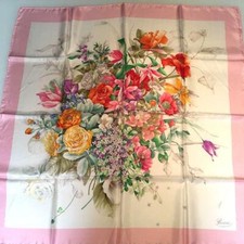 GUCCI Scarf Stole Floral Flower Bouquet Pink Silk Woman Auth New Unused 34 in