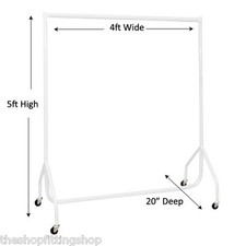 Heavy Duty WHITE Clothes Rail 4ft Long x 5ft High Shopfitting Garment Display