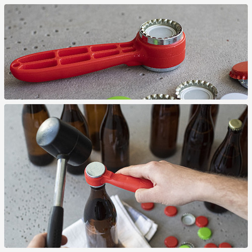 Crown caps beer - bottle, hammer