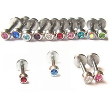 GEM LIP TRAGUS TOP EAR HELIX RIM LABRET EARRING BAR STUD 1.2mm 16g 6mm - 12mm
