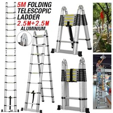 2.6M-5M Multi Purpose Telescopic Ladder Sturdy Aluminium Extension Ladders EN131