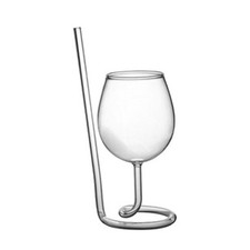 Red Wine Glass Cocktail Whiskey Clear Juice Cup Goblet with Drinking Tube
