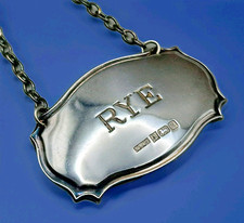 Solid Silver RYE Decanter Label Ticket by C Robathan & Son 1997