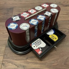 WPT Wooden Spinning Carousel Poker Chip Set  300 Chips + Buttons + Playing Mat