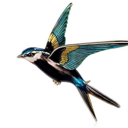 Swallow bird enamel brooch - enamel,
