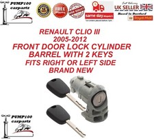 FOR RENAULT CLIO FRONT DOOR LOCK BARREL 2005-2012 CYLINDER & 2 KEYS RIGHT=LEFT