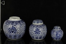 Vintage Chinese jars  blue and white porcelain 20th century ginger jars