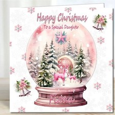 Personalised Christmas Card Snow Globe Daughter Granddaughter Sister Niece Mum
