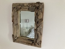 44cm Driftwood Wall Mirror Hanging Landscape Portrait Solid Timber Frame 