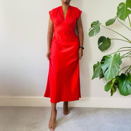 Zara red satin midi - satin, dress