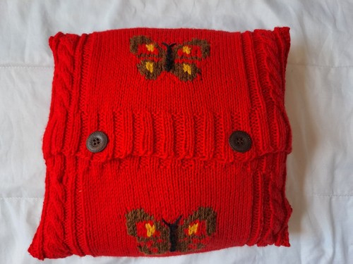 Hand knitted red - red, cable