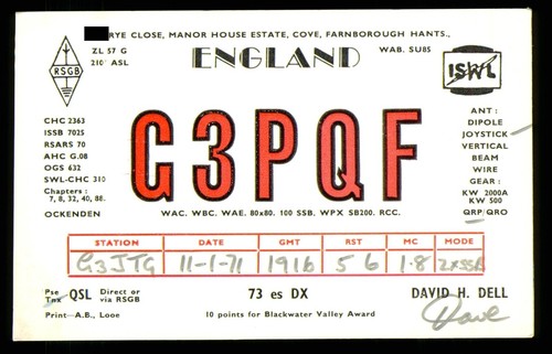 Qsl card radio g3pqf david - card,