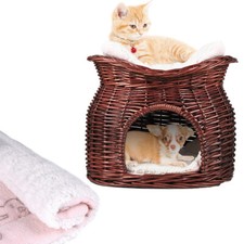 Wicker Willow 2 Tier Pet Bunk Bed Basket Cat Kitten Puppy Small Dog Animal House