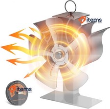 Viitech 2024 Log Stove Fan - Silent 5-blade Wood Burner Fan With Thermometer