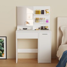 Dressing Table With Drawers Mirror Set Makeup Desk Vanity Table Bedroom UK Wmgnl