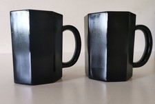 Vintage Pair Arcoroc Octime Black Glass Coffee Mugs