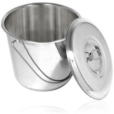 12L Metal Bucket + Lid Stainless Steel Fire Sand Garage Spill Pail Handle