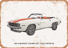Classic Car Art - 1969 Chevy Camaro Pace Pencil Sketch - Rusty Look Metal Sign 2