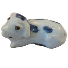 Antique Chinese Porcelain Netsuke Toggle for Export to Japan ​Blue & White Dog​