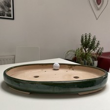 Large Shallow Bonsai Pot New beautiful Green Glazing 51.5x32.5cm Wide 6cm High