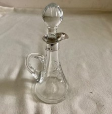 Antique Birmingham 1909 Silver Collar & Cut Glass Whisky Noggin/Jug 