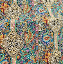 39 InchX57 Inch Vintage Paisley Viscose Fabric Dress Gown Material Rayon Poplin