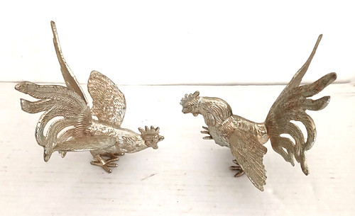 Pair silver plated fighting - pair,