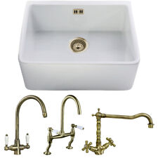 Astini Belfast 600 1.0 Bowl White Ceramic Kitchen Sink & Bronze Waste