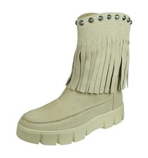 Geox Ghoula Womens Suede Fringe Studded Ankle Boots - Taupe