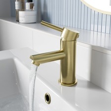 Basin Sink Mixer Tap Round Mono Single Lever Faucet Brushed Brass