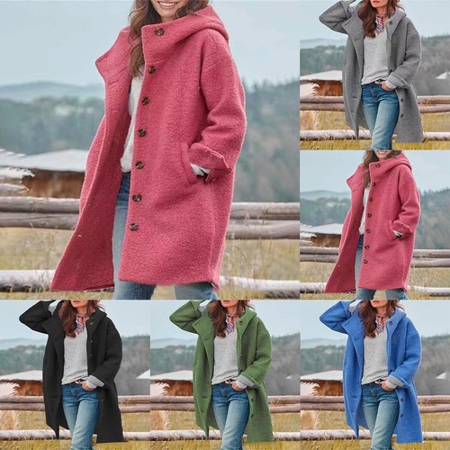 Women hooded woolen coat lamb - woolen,