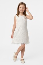Girls Ivory Lace Overlay Dress with Satin Rosette Flower Girl Gown Ages 1-14