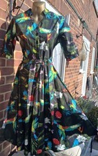 BNWT ELSIES ATTIC SIZE 10 EXOTIC FLORAL PARROTS DRESS VINTAGE 1950S ROCKABILLY 