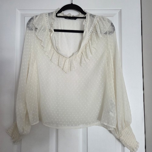Zara white dobby mesh frill - zara,