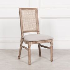 Stackable French Style Bergere Wooden Dining Chair Linen Upholstery Rattan Back