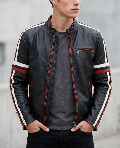 Black leather jacket - black, for
