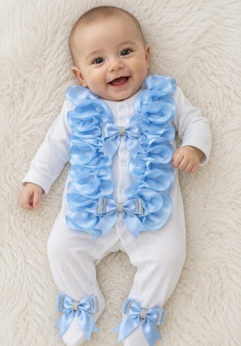Romany babygrow blue frills - romany,