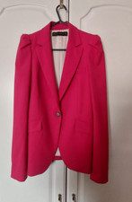 Zara Pink Padded Puffed Shoulders Stretch Blazer Jacket Size XS Extra Small
