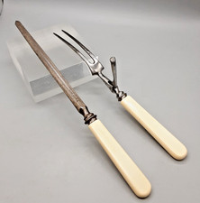 Vintage Sharpening Steel & Carving Fork with Cream Handle & Safety Guard 26-29cm
