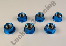 Set of 6 Alloy sprocket cush drive nuts M10 x 1.25mm Blue x6 six