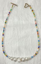 Luiny Simple Pearls Necklace - Cultured Pearls, Glass & Crystal Beads 16" - $142