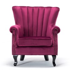 Velvet Armchair Chesterfield Fireside Wing Back Chair Lounge Tub Queen Anne Sofa