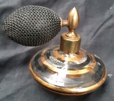 Vintage Mikado Gold And Green Stripe Glass Perfume Atomiser Spray Bottle