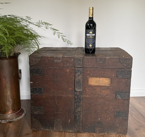Antique oak trunk metal bound - antique,