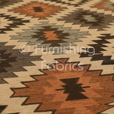Traditional Kilim Aztec Inspired Pattern Orange Brown Colour Upholstery Fabric