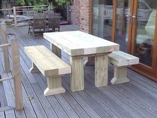 PREMIUM SANDED  Wooden Sleeper Outside Table And Benches /Garden Furniture
