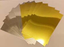 300gsm Mirror Card Stock, Gold or Silver. A6, A5 & A4 Sheet Size. Wedding, Craft