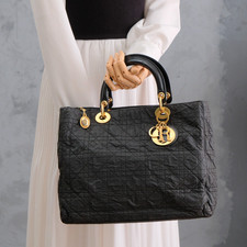 Dior Lady Dior Hand Tote bag Nylon Black Authentic